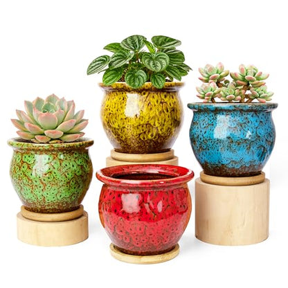 ARTKETTY Succulent Pots, 4.5'' Small Plant Pots with Drainage Tray - color: 4.5'' Colorful 2