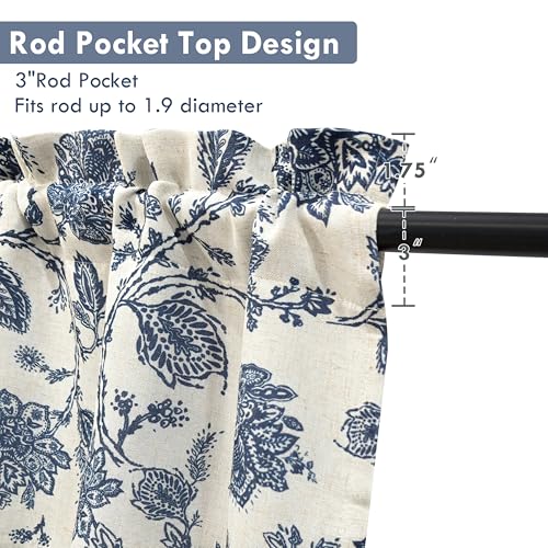 DriftAway Freda Jacobean Floral Linen Blend Blackout Thermal Insulated Energy Saving Privacy Window Linen Curtain Valance Rod Pocket 2 Layers Single 52 Inch by 14 Inch Plus 2 Inch Header Navy Beige - color: Navy, size: 52"W x 14"L (Pack of 1)