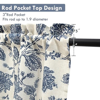 DriftAway Freda Jacobean Floral Linen Blend Blackout Thermal Insulated Energy Saving Privacy Window Linen Curtain Valance Rod Pocket 2 Layers Single 52 Inch by 14 Inch Plus 2 Inch Header Navy Beige - color: Navy, size: 52"W x 14"L (Pack of 1)
