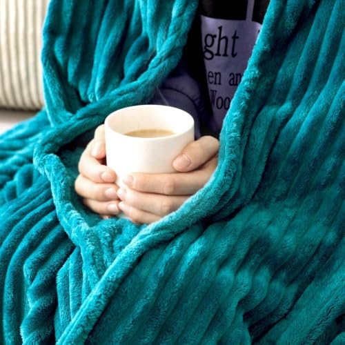 MIULEE Fleece Throw Blanket for Couch 300GSM Super Soft Lightweight Plush Striped Blanket, Teal Blue Warm Cozy Breathable Ribbed Blanket for Bed/Sofa, Throw Size 50"x60", Turquoise - color: Teal, size: 50"x60"