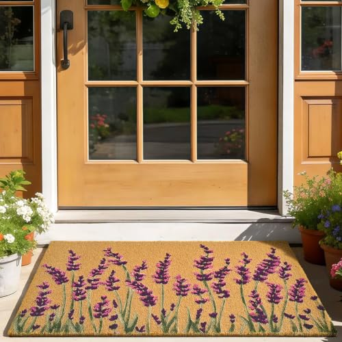 Lavender Floral Front Door Mat Non-Slip Welcome Doormat, 17x29 in - color: Lavender Floral