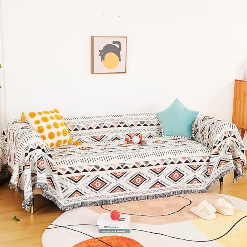 Luxlovery Aztec Throw Blankets Beige Tribal Boheiman Ethnic Woven Boho Geometric White Khaki Blanket for Couch Aztec Bed Throws Oversized Chair Sofa Cover with Tassels(63"x86") - color: Mocha, size: 63"x86",160x220cm
