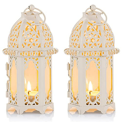 NUPTIO 2 Pcs Moroccan White Candle Lantern, Small Tealight Holders - color: White, size: 2 Pcs Small Size