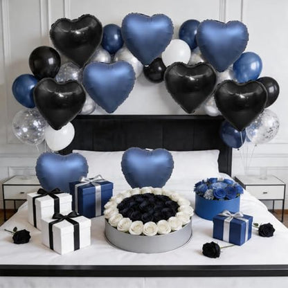 Black Blue Heart Balloons, 12Pcs 18Inch Heart Shaped Balloons - color: Black Blue