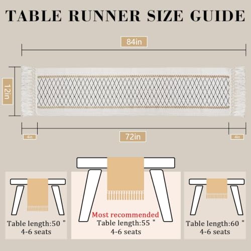 yuboo 72 Inch Boho Farmhouse Table Runner - color: Black&beige, size: 72 inch