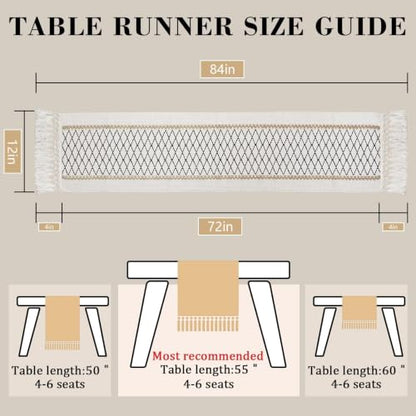 yuboo 72 Inch Boho Farmhouse Table Runner - color: Black&beige, size: 72 inch