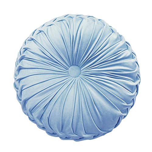 Teieas Round Throw Pillow Velvet Pleated Round Pillow Cushion Light Blue - color: Blue