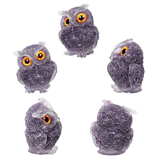 Jovivi 2.5" Natural Amethyst Crystal Owl Statue Hand Carved Resin Figurines - color: Amethyst