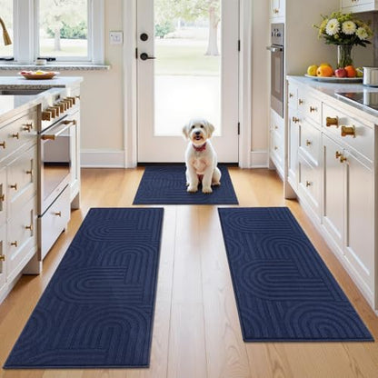 U'Artlines Kitchen Rugs and Mats Set of 3, Blue 20x32+20x48+20x59 - color: Blue