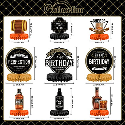 Whiskey pattern Birthday Party Decorations for MenTable Centerpiece Whiskey Honeycomb Table Toppers for 30th 40th 50th 60th 70th 80th Birthday decorations - style: birthday
