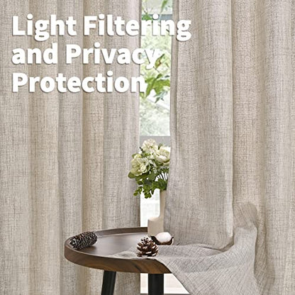 YoungsTex Linen Semi Sheer Curtains 45 Inch Length 2 Panels Set - color: Natural, size: 42"W x 45"L (Pack of 2)