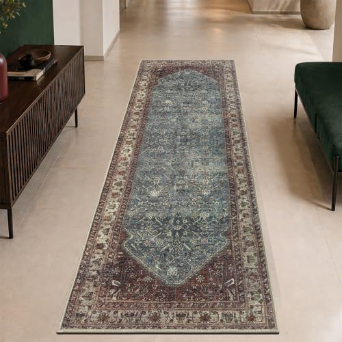 Keen Home Design Vintage Washable Runner Rug, Non-Slip Low Pile, 2x12 - color: Green / Brown, size: 2'6" x 12' (Runner)