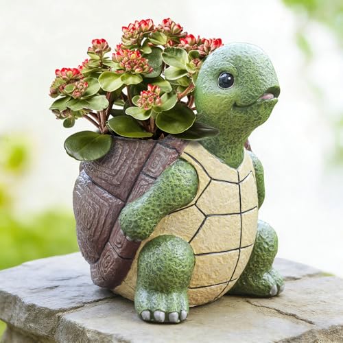 Saysmile Cute Turtle Planters for Indoor Plants, Small Succulent Pots with Drainage Hole, Unique Resin Plant Pots for Indoor Outdoor Use, Decorative Succulent Planters, Gift Ideas for Plant Lovers - color: Turtle-1