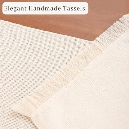 Beige Table Runner 12×120 Inches Long with Fringe Boho Fall Decor - color: Beige