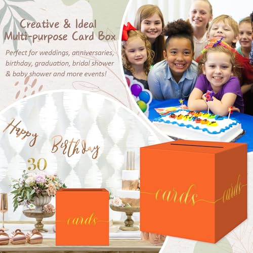 Elegant Orange Graduation Card Box, Gold Foil Gift Card Box for Party - color: Orange