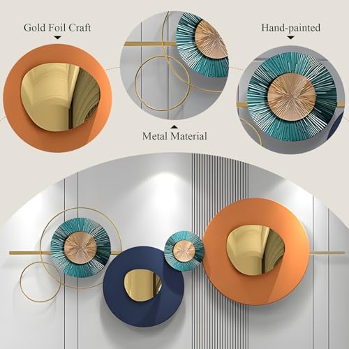 Lucky Monet Large Wall Decor for Living Room, Modern Metal Wall Art, 3D Geometric Round Wall Sculpture 59"x23" Wall Hanging Artwork Decoration for Dinning Room Bedroom Entryway - color: Style 1