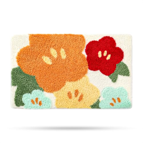 Molesun Floral Bath Mat 16x24, Soft Absorbent Microfiber Bath Rugs - color: Orange, size: 16" x 24"