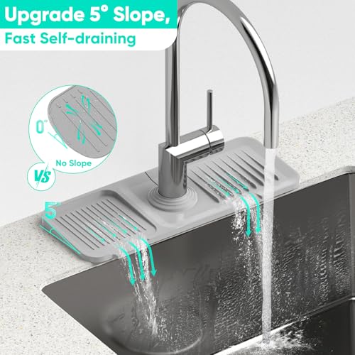 14.6'' Faucet Mat for Kitchen Sink [5°Slope Fast Self-draining] Kitchen Sink Splash Guard Silicone Kitchen Sink Faucet Mat Splash Guard for Kitchen Sink Area Faucet Guard Draining Mat Light Gray - color: Light Gray, size: 14.6" x 5.5"
