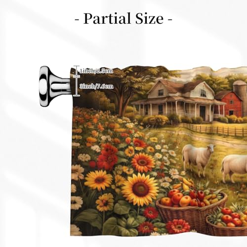 Farm Curtain Valance 54x18 Inches Window Treatment Rod Pocket Valance for Kitchen Bathroom Bedroom - color: Farm