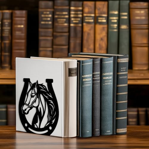 Peacoblue 5.3"x4.3"x5.9" Metal Bookends, Heavy Duty Book Ends for Shelves - style: Horses and Horseshoes