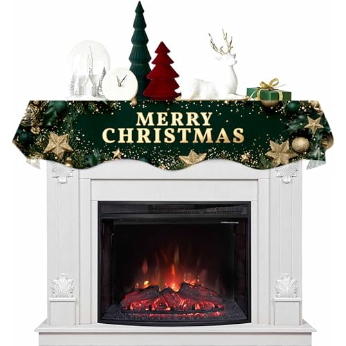 NYZE Christmas Mantel Scarf 70 x 17 Inch Fireplace Mantel Scarf Cover Decoration for Christmas Fireplace Scarf Shelf Top Runner Holiday Winter Home Decor - size: 70 x 17 in, style: Merry Xmas 4