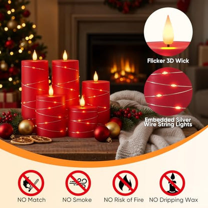 Raycare Red Battery Operated Flameless LED Pillar Candle with Remote Timer - color: 5pcs-Red
