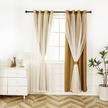 INLINAS Blackout Curtains with Sheer Overlay, Gold, 52x84 Inches - color: Gold, size: 52"W x 84"L (Pack of 2)