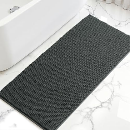 SUBRTEX 욕실 러그, 61 x 139.7cm(24 x 55인치) 셔닐 욕실 러그 부드럽고 짧은 플러시 욕실 매트 부드러운 샤워 매트 수분 흡수 샤워 매트 빠른 건조 세탁기 세탁 가능, 그레이 - color: 회색., size: 55인치 x 24인치