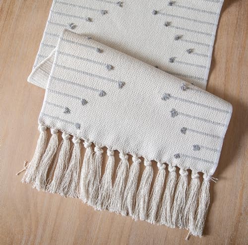 Caflife Grey Beige Cotton Linen Rustic Boho Table Runner 13x48 Inch Long - color: Grey Beige, size: 13x48Inch