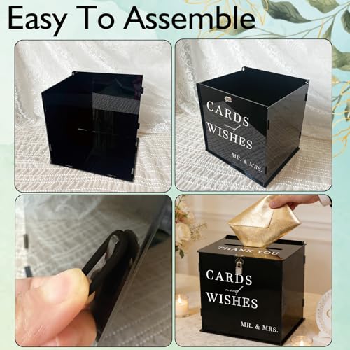 Black Acrylic Card Box with Slot & Lock, DIY Large Wedding Card Boxes for Reception, Elegant Money Envelop Gift Cards Box for Party Wedding Birthday Baby Shower Graduation Table Decor - style: Acrylic