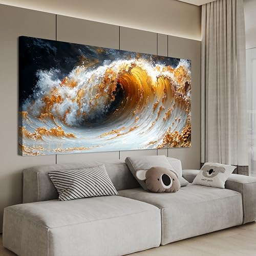 Canvas Wall Art Decor Large Wall Art for Living Room Large Artwork for Walls Gold Wave Wall Art Pictures Art Work for Wall Decor Modern Abstract Wall Art Prints Bedroom Office Decor 29" X 58" - color: QLS-Q, size: 58"L x 29"W