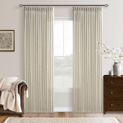 Linen Semi Sheer Beige Tan Pinch Pleated Curtains 92 Inches Long 50Wx92L - color: Linen, size: 50"W x 92"L (Pack of 2)