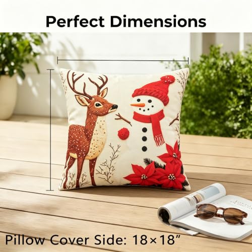 JMGBird Christmas Snowman Pillow Covers 18x18 Inch, Set of 2, White, with Pillow Inserts Included - color: Christmas Deer and Snowman, size: 18" x 18" (Pack of 2)