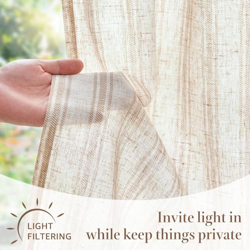 jinchan Linen Striped Tier Curtains for Kitchen Windows Farmhouse - color: Striped Tan | on Beige, size: 26"W x 24"L (Pack of 2)