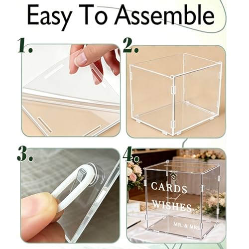 Clear Acrylic Card Box with Slot & Lock, DIY Large Wedding Card Boxes for Reception, Elegant Money Envelop Gift Cards Box for Party Wedding Birthday Baby Shower Graduation Table Decor - style: Clear