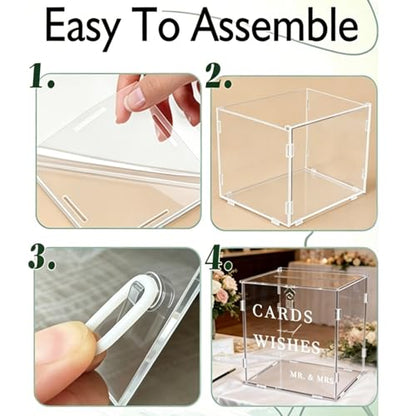 Clear Acrylic Card Box with Slot & Lock, DIY Large Wedding Card Boxes for Reception, Elegant Money Envelop Gift Cards Box for Party Wedding Birthday Baby Shower Graduation Table Decor - style: Clear