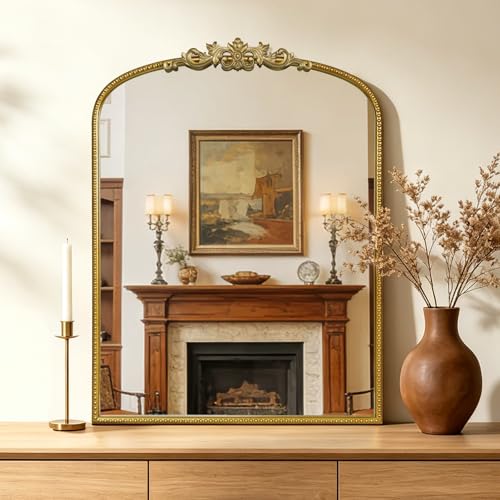 HOMECOOKIN Vintage Arched Gold Mirror, Antique Baroque Mirror, 32"X24" Wall Mirror with Ornate Frame, Antique Brass Mirror for Bathroom Vanity, Living Room, Fireplace, Entryway, Hallway, Home Decor - color: Gold, size: 32"L x 24"W