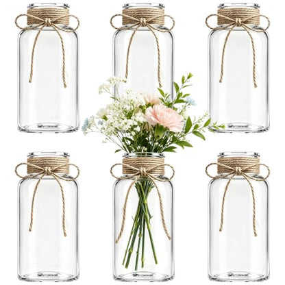 Mason Jar Glass Vases 6 Pack, Clear Flower Vase for Centerpieces - color: Transparent