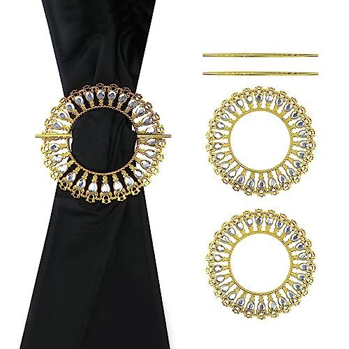 2 Pack Shiny Gold Curtain Tiebacks Round Holdbacks, 26 Crystals - style: 26 Crystals Gold