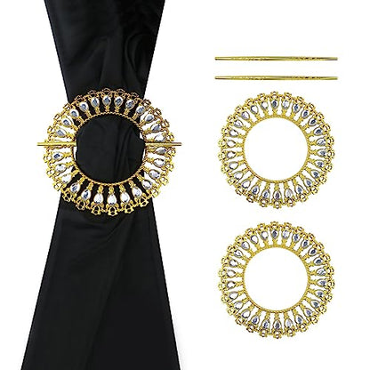 2 Pack Shiny Gold Curtain Tiebacks Round Holdbacks, 26 Crystals - style: 26 Crystals Gold