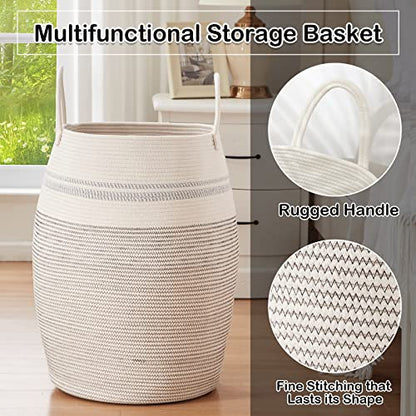 OIAHOMY 105L Laundry Hamper Cotton Rope Large Clothes Hamper Light Grey - color: White black