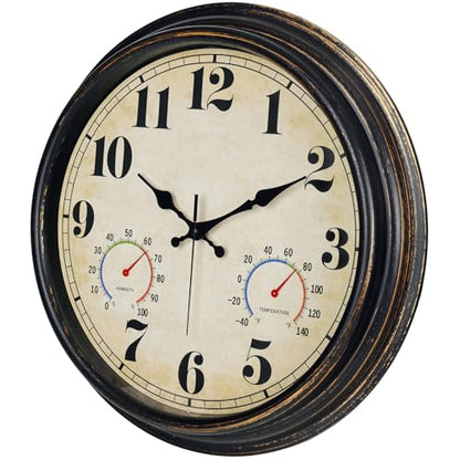 zyzamay 16 Inch Outdoor Clock with Thermometer and Hygrometer,BlackGold - color: 16 Th Blackgold