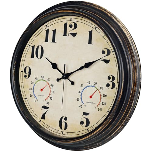 zyzamay 16 Inch Outdoor Clock with Thermometer and Hygrometer,BlackGold - color: 16 Th Blackgold