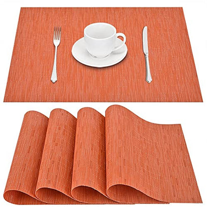 GIVERARE Placemats Set of 4, Heat-Resistant Woven Vinyl Placemat, Non-Slip Washable PVC Table Mat, Easy to Clean Premium Plastic Mats for Dining, Kitchen Table (Orange) - color: Orange