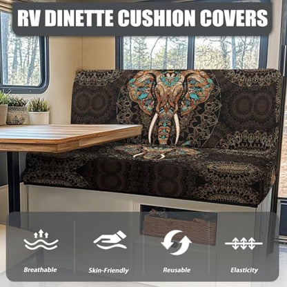 Boho Mandala Elephant Print 2 Pcs RV Dinette Cushion Covers Breathable Camper Cushion Slipcover Stretch 2 Seat Sofa Chair Cover Camper Seat Covers Dinette Booth - color: Boho Mandala Elephant