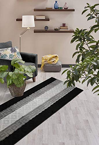 Custom Size Hallway Runner Rug, Slip Resistant, 26 Inch Wide X Your Choice of Length, Meander Black, 26 Inch X 3 Feet, Doormat Size - color: Black Meander, size: 2'2" x 3' (Rectangular)