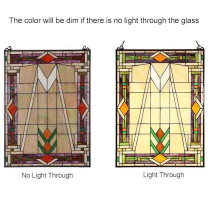 Bieye W10029 Mission Tiffany Style Stained Glass Window Panel, 18 x 25 in