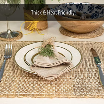 Chardin Home Eco-Friendly Natural Jute/Hemp Placemats 13''x''19, Set of 4 Natural/Beige Table Mats | Perfect for Holidays, Thanksgiving, Christmas, or Everyday Meals - size: 13x19 Inch.
