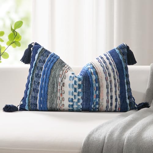 Kevin Textile Boho Tufted 12x20 Inch Lumbar Pillow Cover 1 Pack, Blue - color: Blue, size: 20" x 12" (Pack of 1)