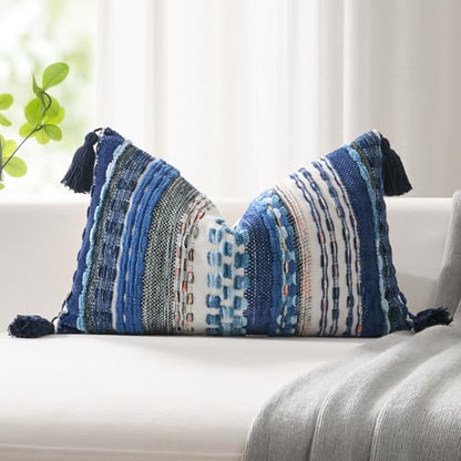 Kevin Textile Boho Tufted 12x20 Inch Lumbar Pillow Cover 1 Pack, Blue - color: Blue, size: 20" x 12" (Pack of 1)